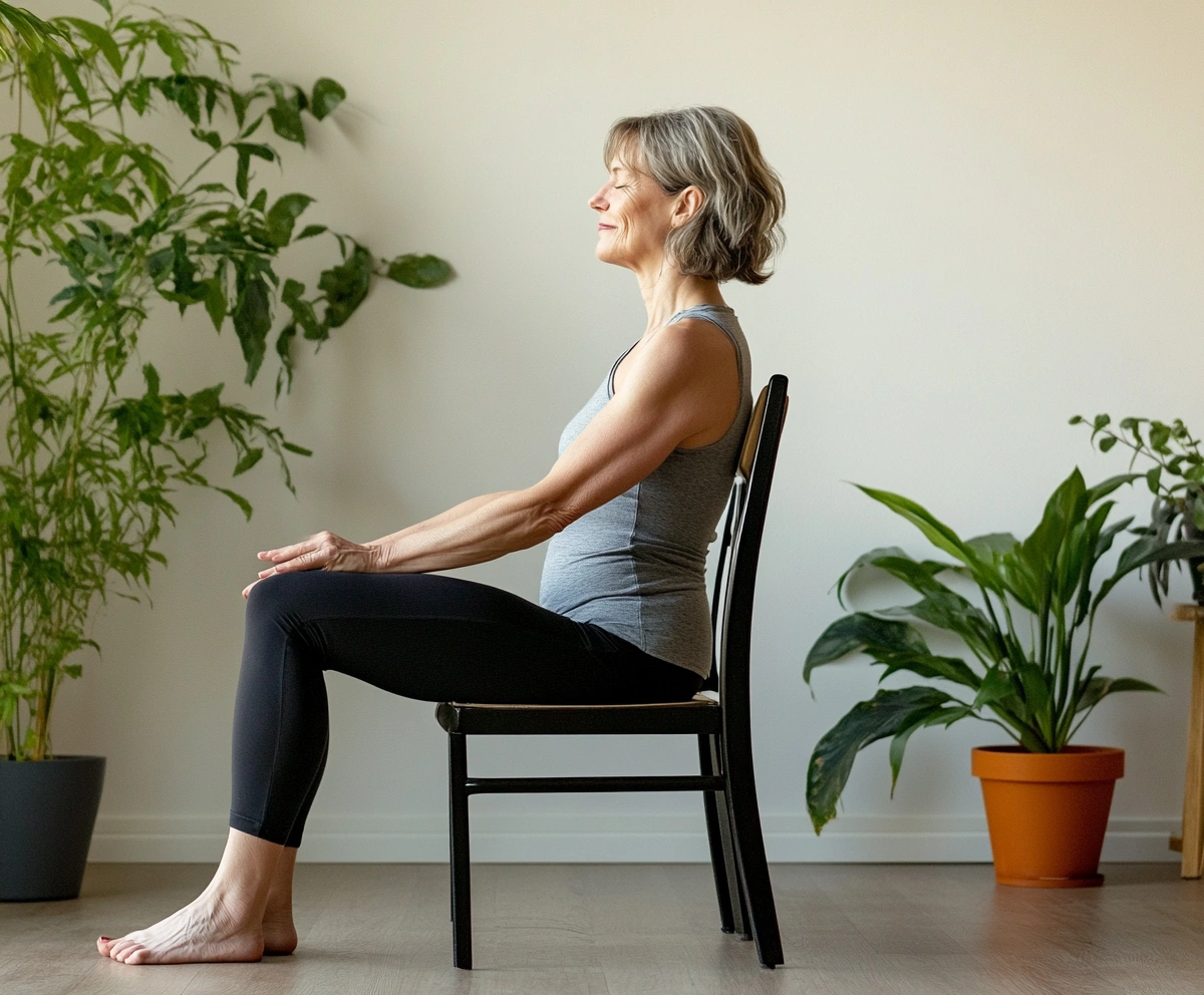 Паріврітта Уткатасана на стільці (Поза скрученого стільця) для гнучкості спини